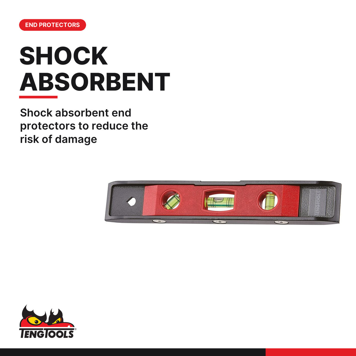 Teng Tools SLT01 Spirit Level Torpedo Aluminium, shock absorbent end protectors to reduce the risk of damage