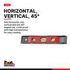 Teng Tools SLT01 Spirit Level Torpedo Aluminium, one horizontal, one vertical and one 45° angled vial, crush proof with high