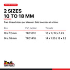 Teng Tools spark plug thread cleaner, 10 x 12 and 14 x 18 mm, two sizes 10 x 12 and 14 x 18 mm, part numbers TRC1012 and