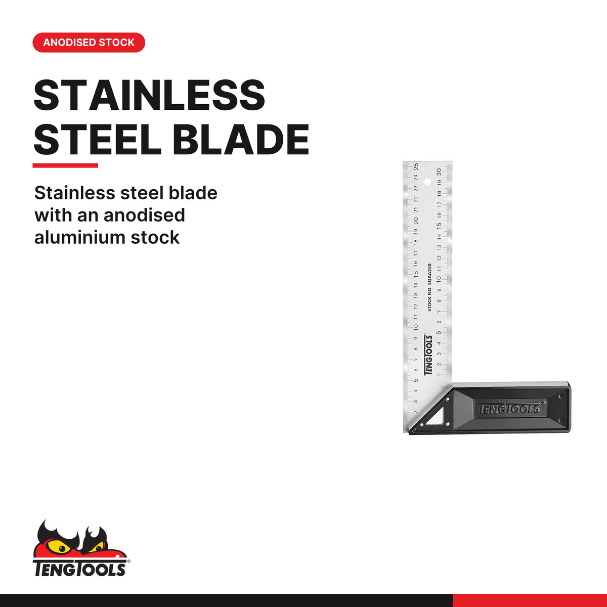 Teng Tools SQAA300 Try Square Aluminium 300mm, stainless steel blade with an anodised aluminium stock