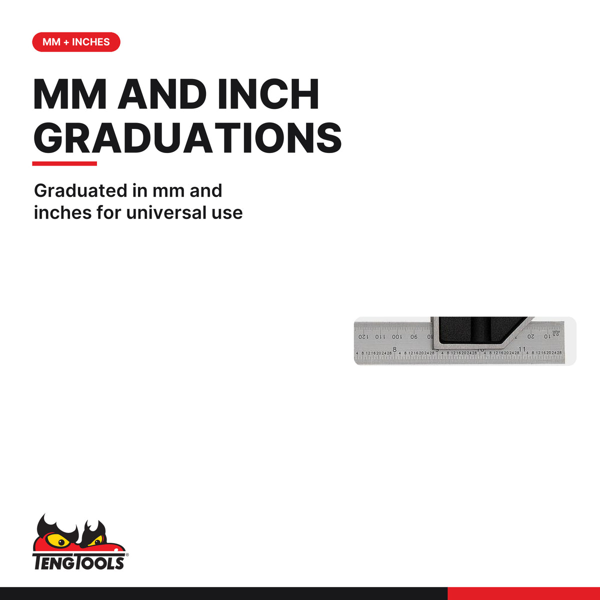 Teng Tools SQAC300 Combination Square, 300mm, graduated in mm and inches for universal use