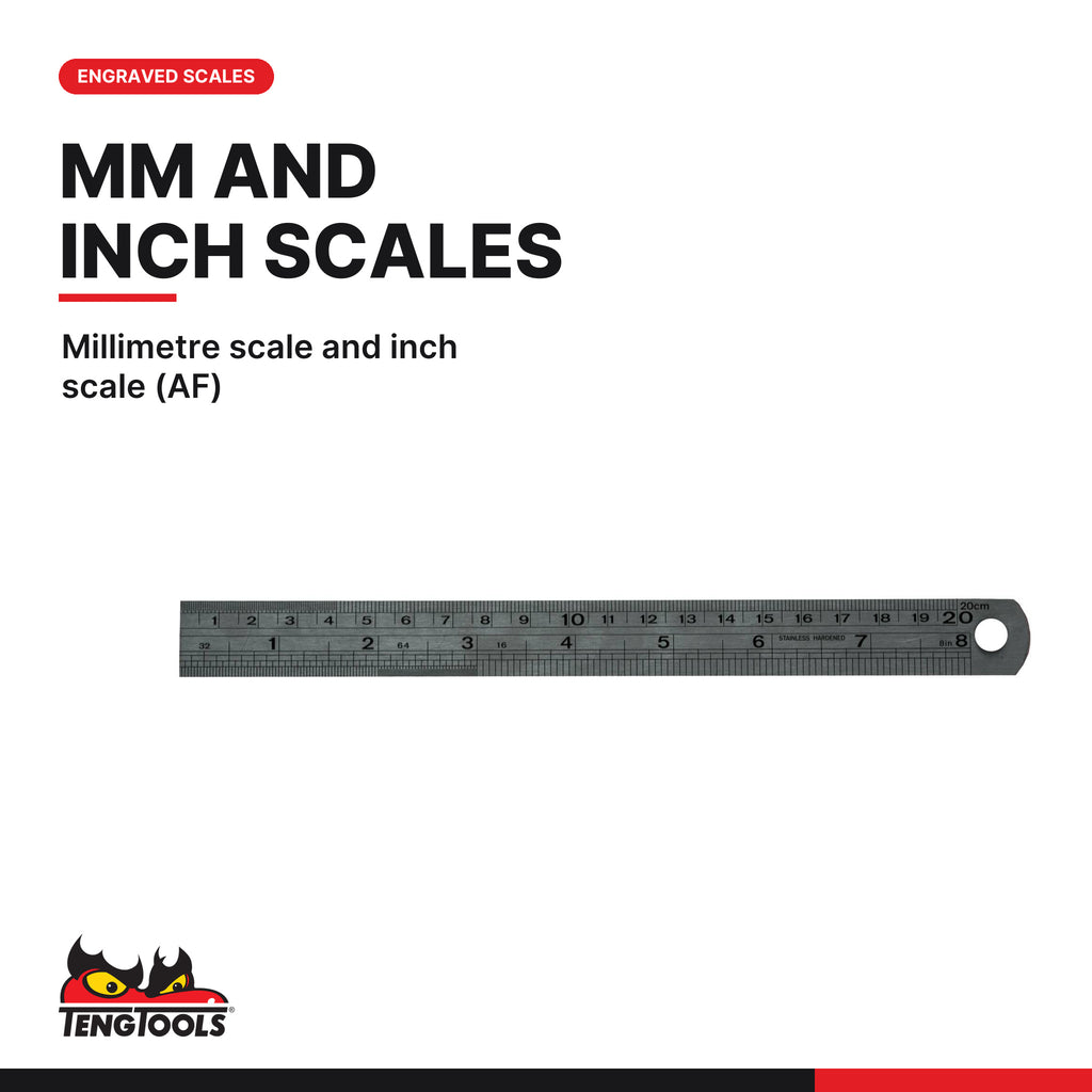 Teng Tools ST200 7.9 Inch Long Precision Classic Stainless Steel Metal, millimetre scale and inch scale (AF)