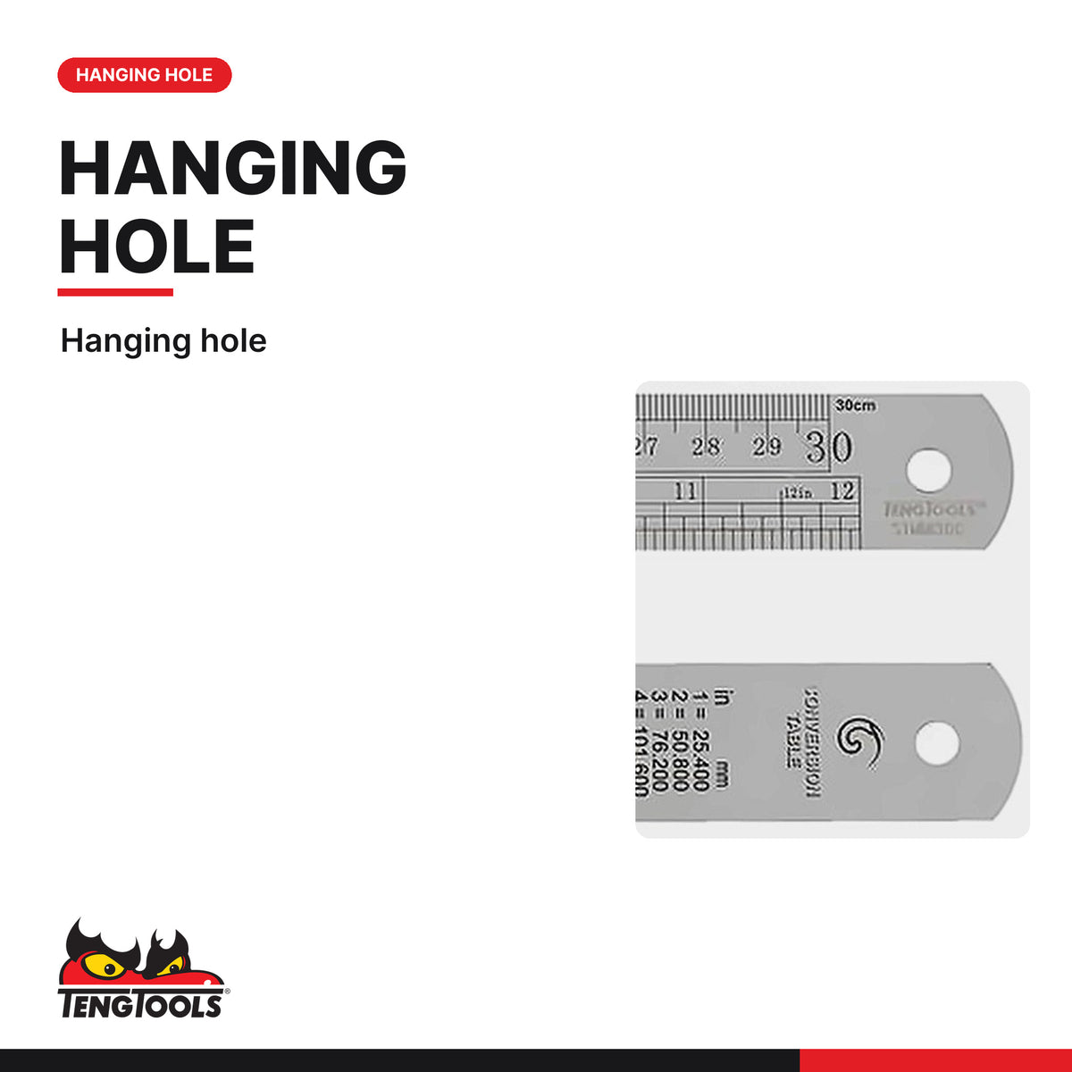 Teng Tools STMMI300 Steel Ruler mm/AF 300mm, hanging hole