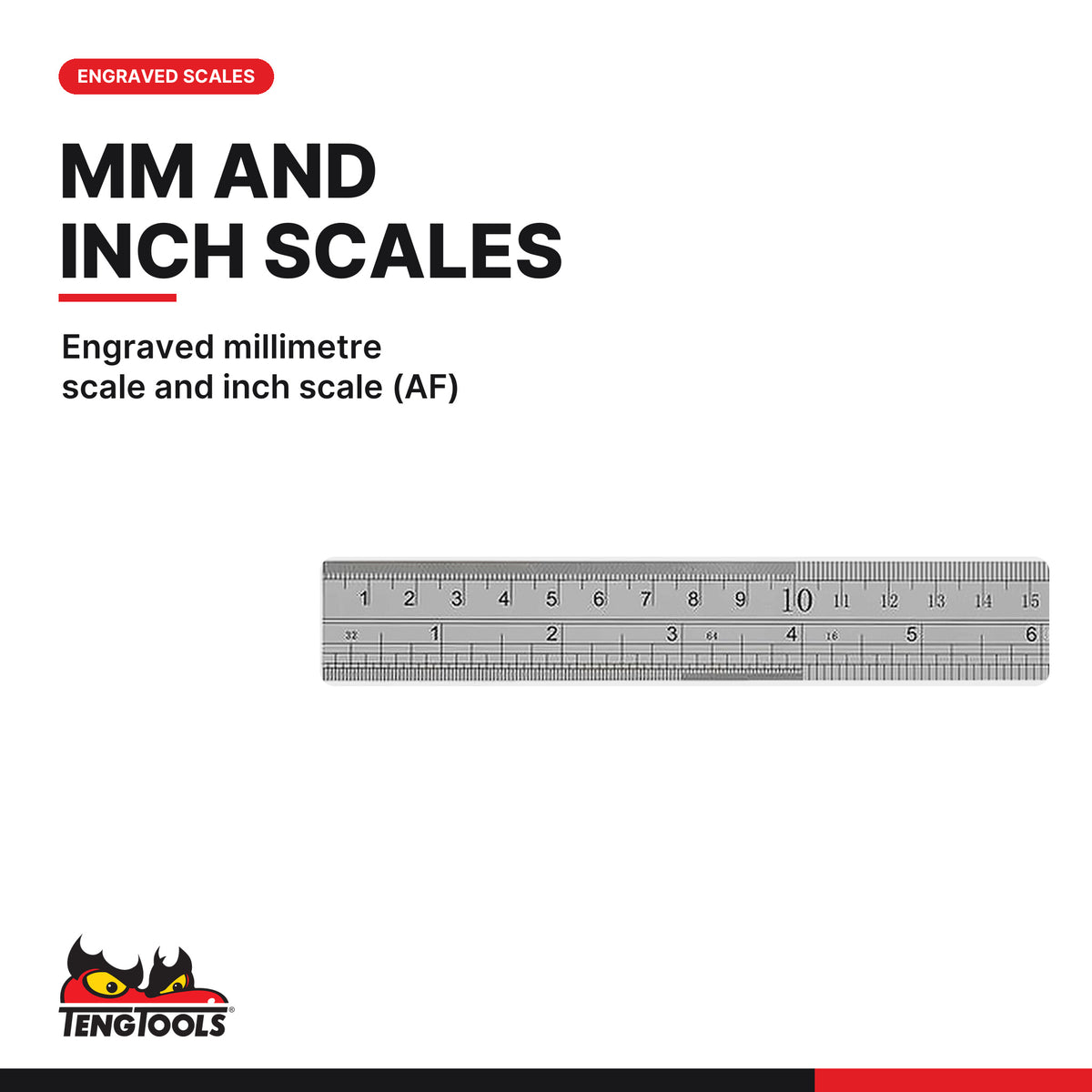Teng Tools STMMI300 Steel Ruler mm/AF 300mm, engraved millimetre scale and inch scale (AF)