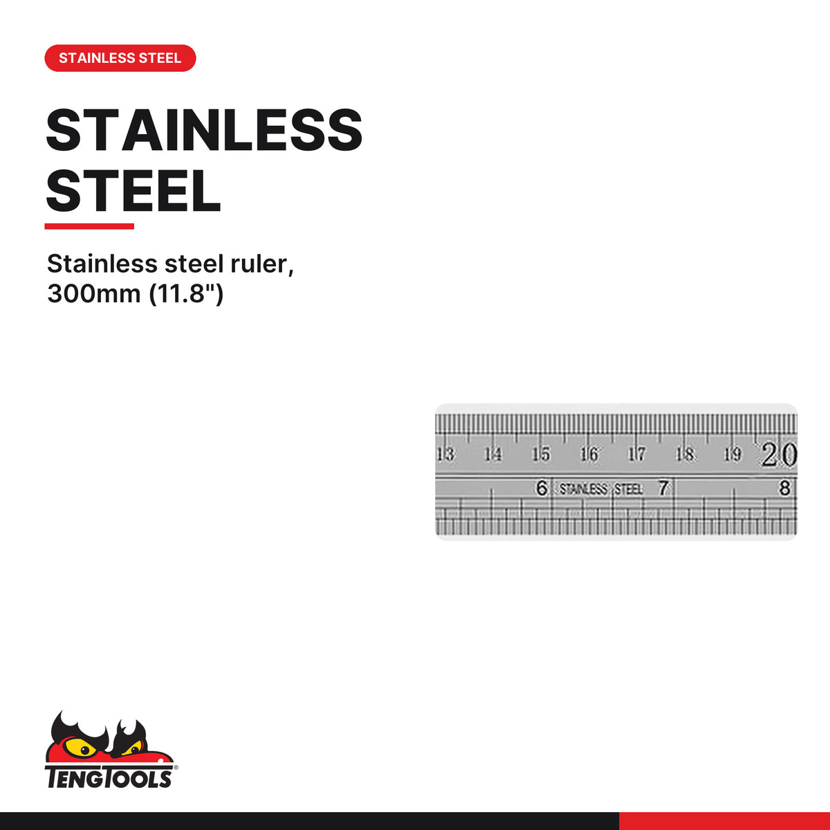 Teng Tools STMMI300 Steel Ruler mm/AF 300mm, stainless steel ruler, 300mm (11.8")