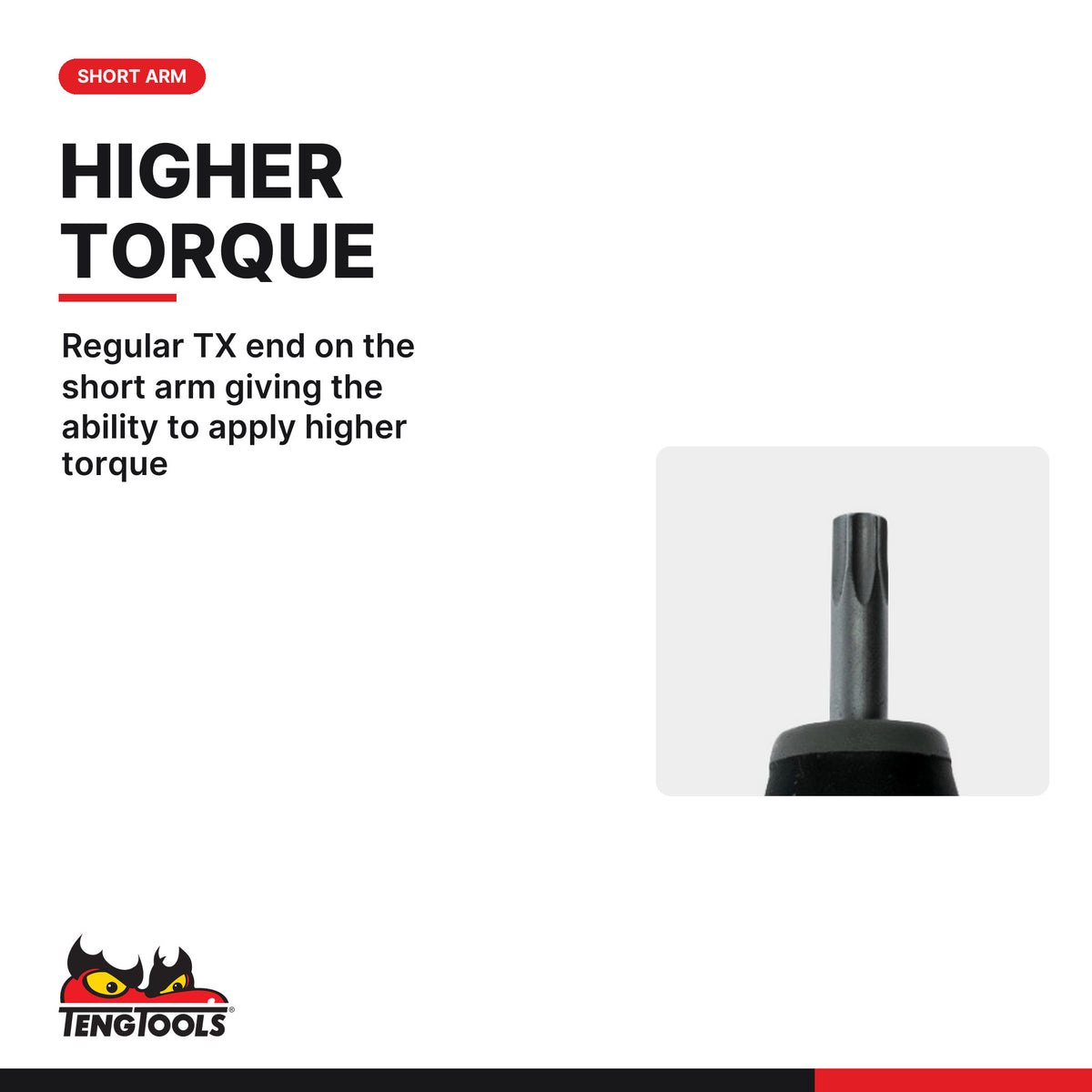 Teng Tools T handle TX key, TX9 to TX55, regular TX end on the short arm giving the ability to apply higher