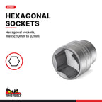 Teng Tools T1221-6 MECCA PRO 1/2" Socket Set 6 pt 21 Pieces, hexagonal sockets, metric 10mm to 32mm