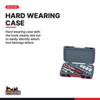 Teng Tools T1221 MECCA PRO 1/2" Socket Set 12 pt 21 Pieces, hard wearing case with the tools clearly laid out to easily