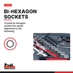 Teng Tools T1268 MECCA PRO 1/2" Socket & Tool Set 68 Pieces, 12 point bi-hexagon sockets for easier alignment to the