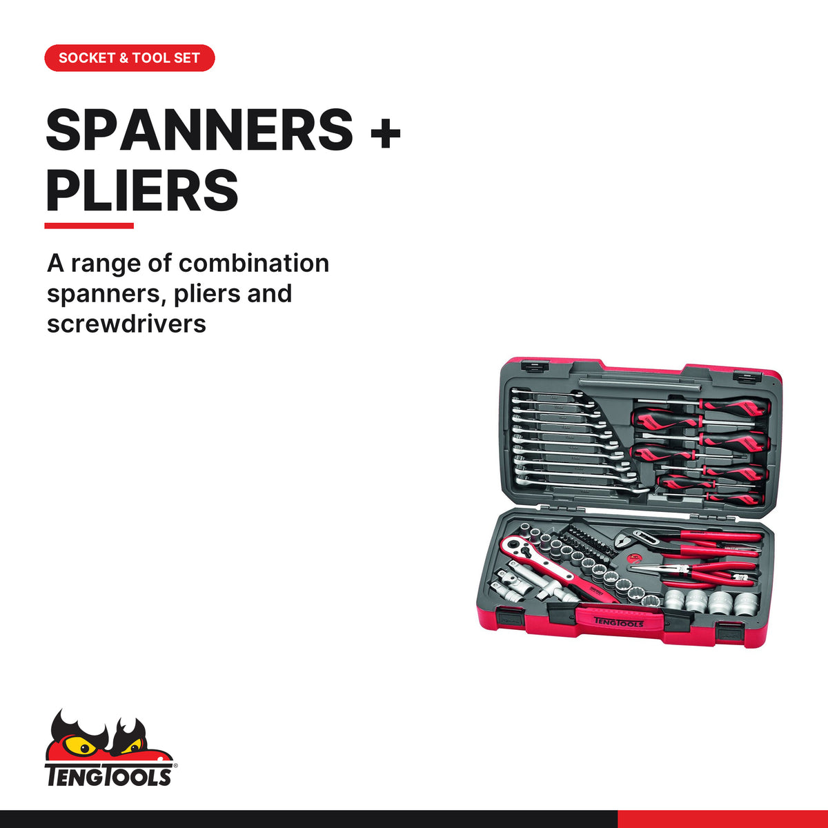Teng Tools T1268 MECCA PRO 1/2" Socket & Tool Set 68 Pieces, A range of combination spanners, pliers and screwdrivers