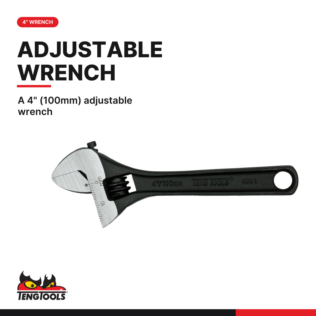 Teng Tools T1423 1/4" Socket Set 6 pt 23 Pieces, A 4" (100mm) adjustable wrench