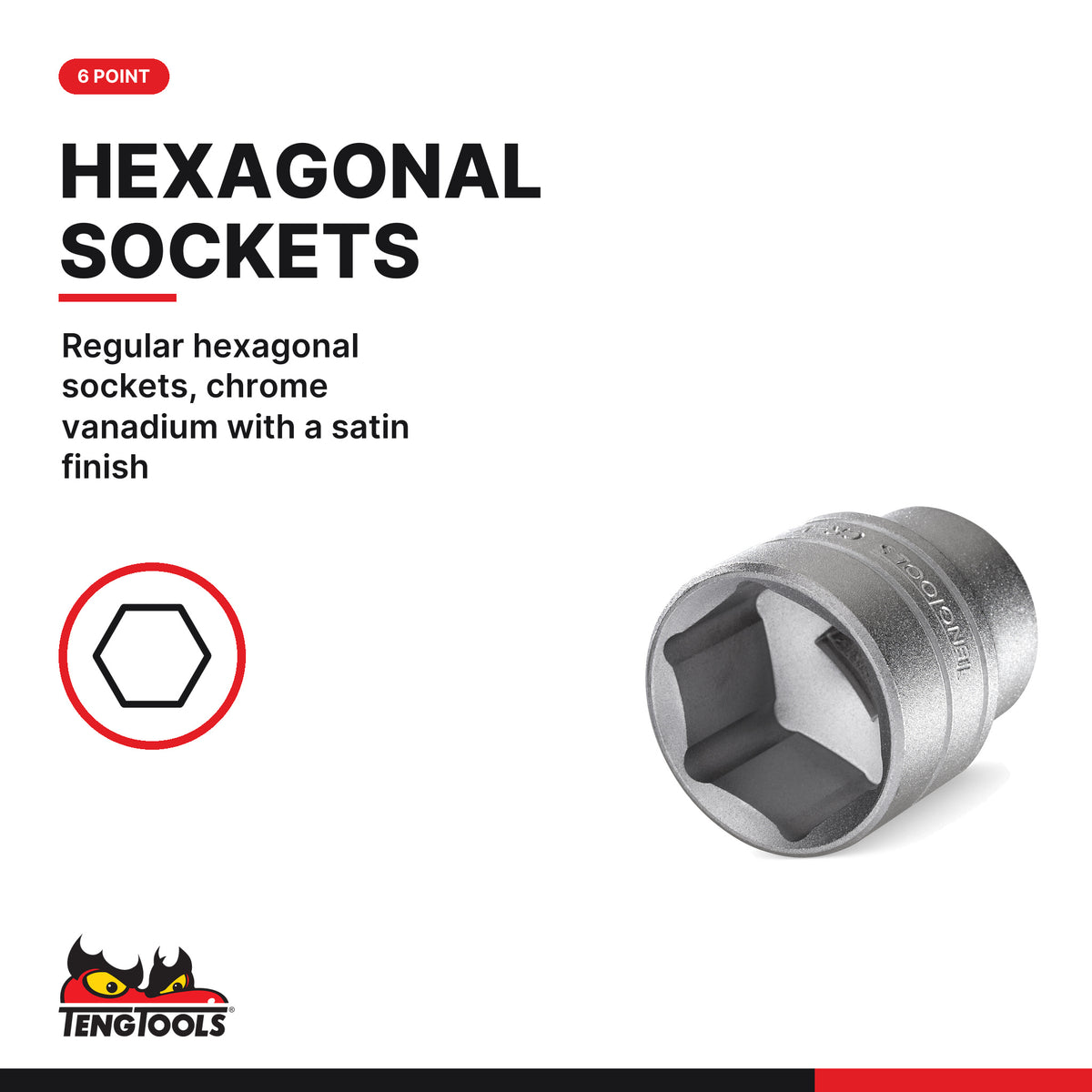 Teng Tools T1423 1/4" Socket Set 6 pt 23 Pieces, regular hexagonal sockets, chrome vanadium with a satin finish