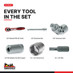 Teng Tools T1424 1/4" Socket Set 6 pt 24 Pieces, every tool in the set