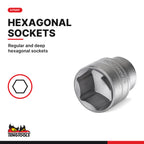 Teng Tools T1435AF 1/4" Socket Set 6 pt AF 35 Pieces, regular and deep hexagonal sockets