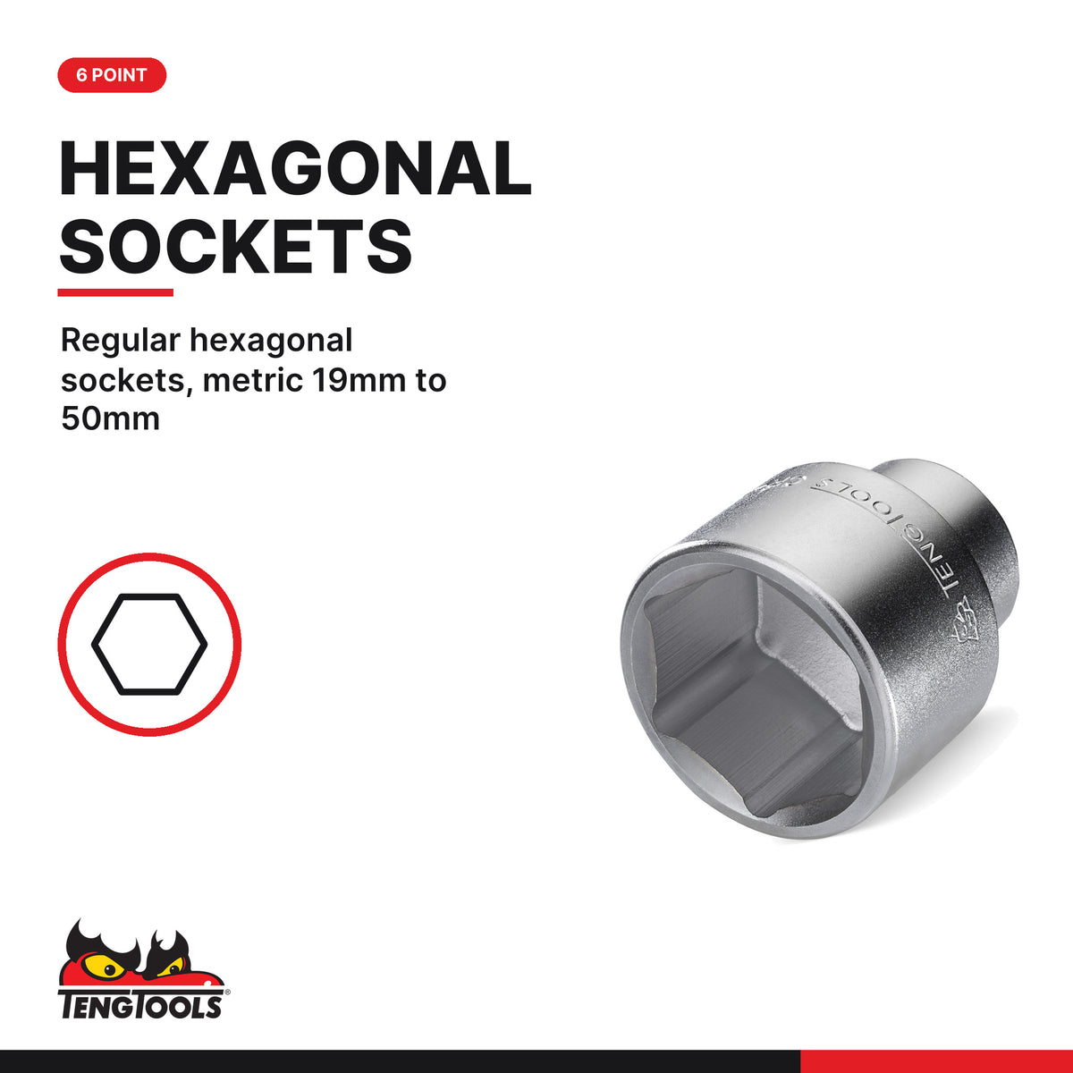 Teng Tools T3418-6 MECCA PRO 3/4" Socket Set 6 pt 18 Pieces, regular hexagonal sockets, metric 19mm to 50mm