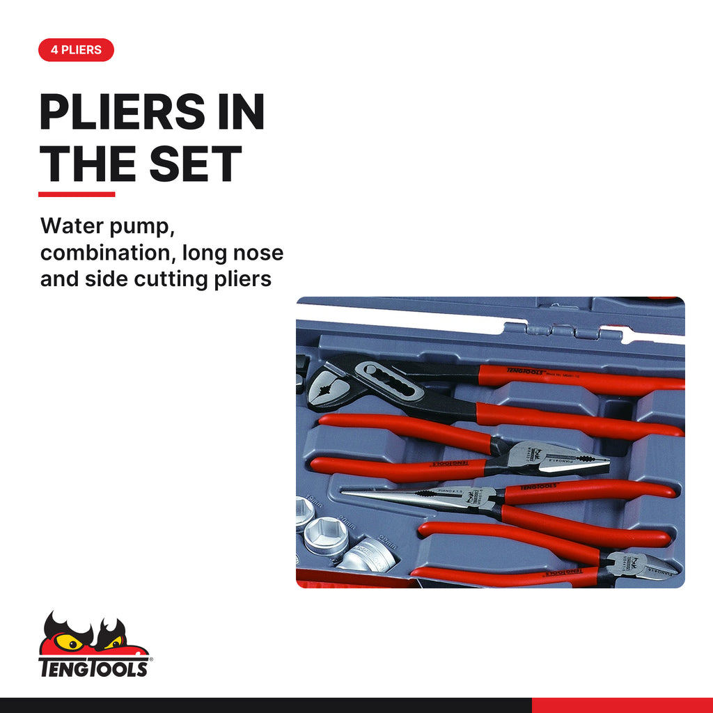 Teng Tools T3867 MECCA PRO 3/8" Socket & Tool Set 67 Pieces, water pump, combination, long nose and side cutting pliers