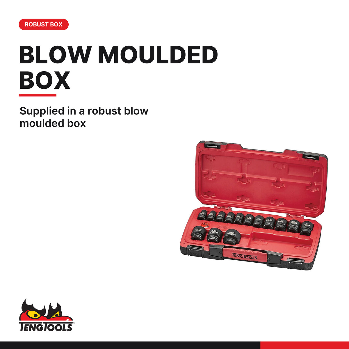 Teng Tools T9218AF MECCA PRO 1/2" Impact Socket Set DIN AF 18 Pieces, supplied in a robust blow moulded box