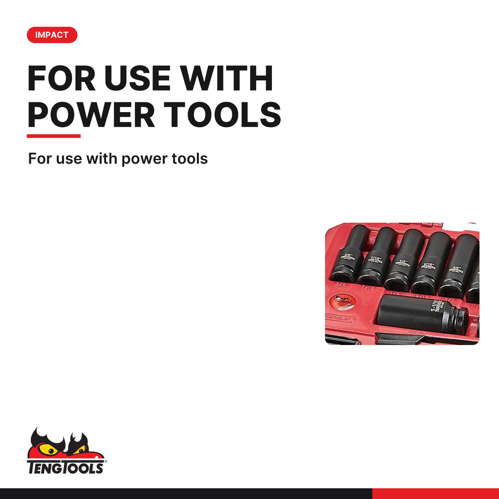 Teng Tools T9218LAF MECCA PRO 1/2" Deep Impact Socket Set DIN AF 18, for use with power tools