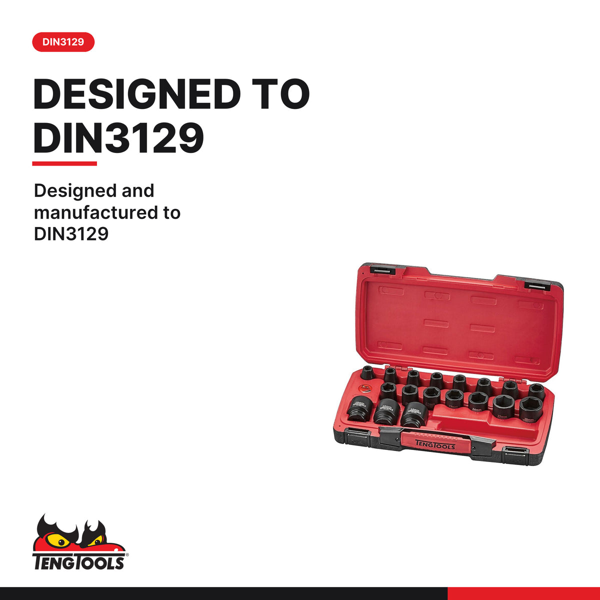 Teng Tools T9222 MECCA PRO 1/2" Impact Socket Set DIN 22 Pieces, designed and manufactured to DIN3129