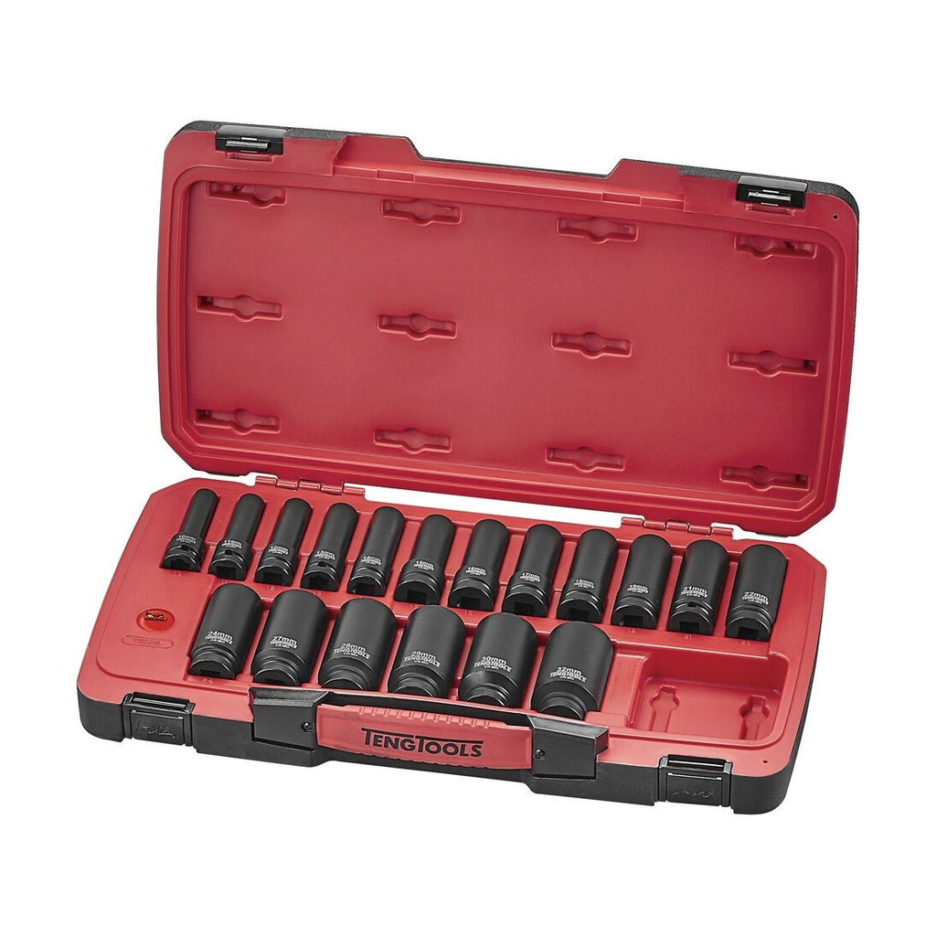 Teng Tools T9222L MECCA PRO 1/2" Deep Impact Socket Set DIN 22 Pieces on a white background