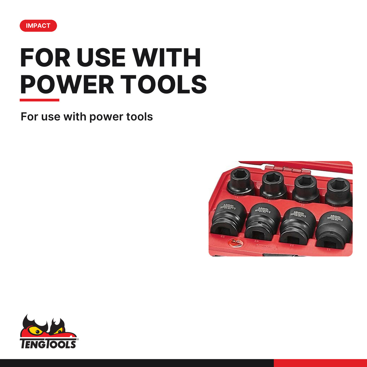 Teng Tools T9417 MECCA PRO 3/4" Impact Socket Set DIN 17 Pieces 19-50 mm, for use with power tools