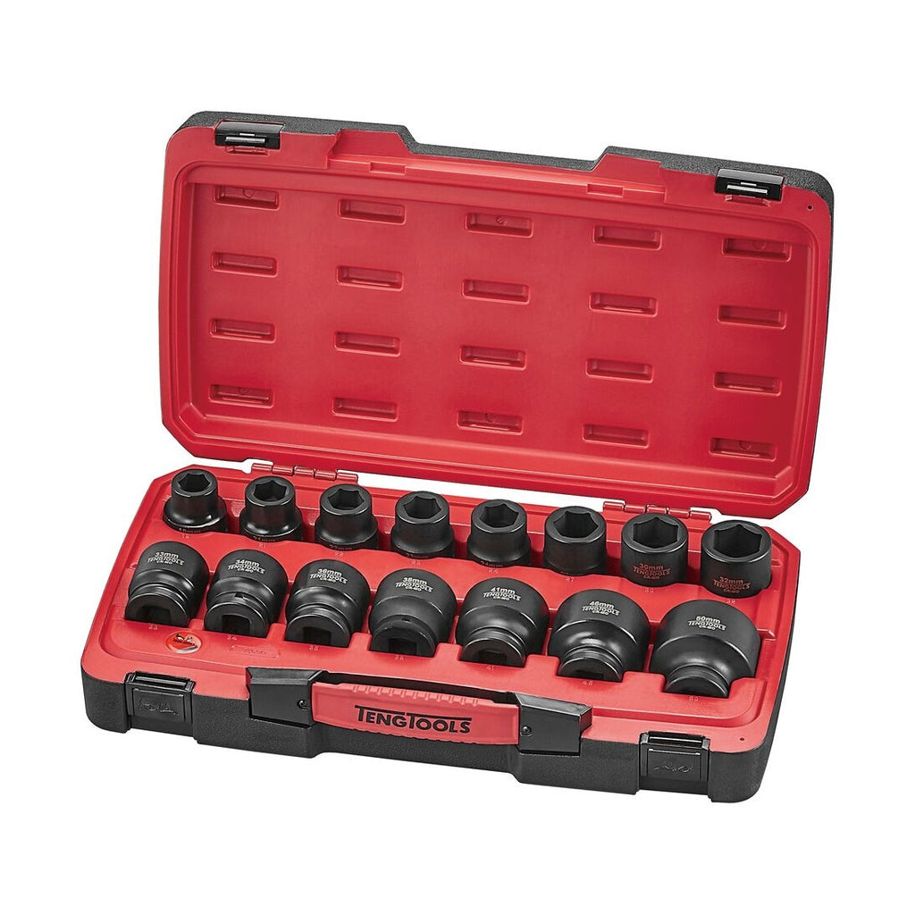 Teng Tools T9417 MECCA PRO 3/4" Impact Socket Set DIN 17 Pieces 19-50 mm on a white background