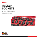 Teng Tools T9417L MECCA PRO 3/4" Deep Impact Socket Set DIN 17 Pieces, 15 deep metric sockets from 19 to 50 mm