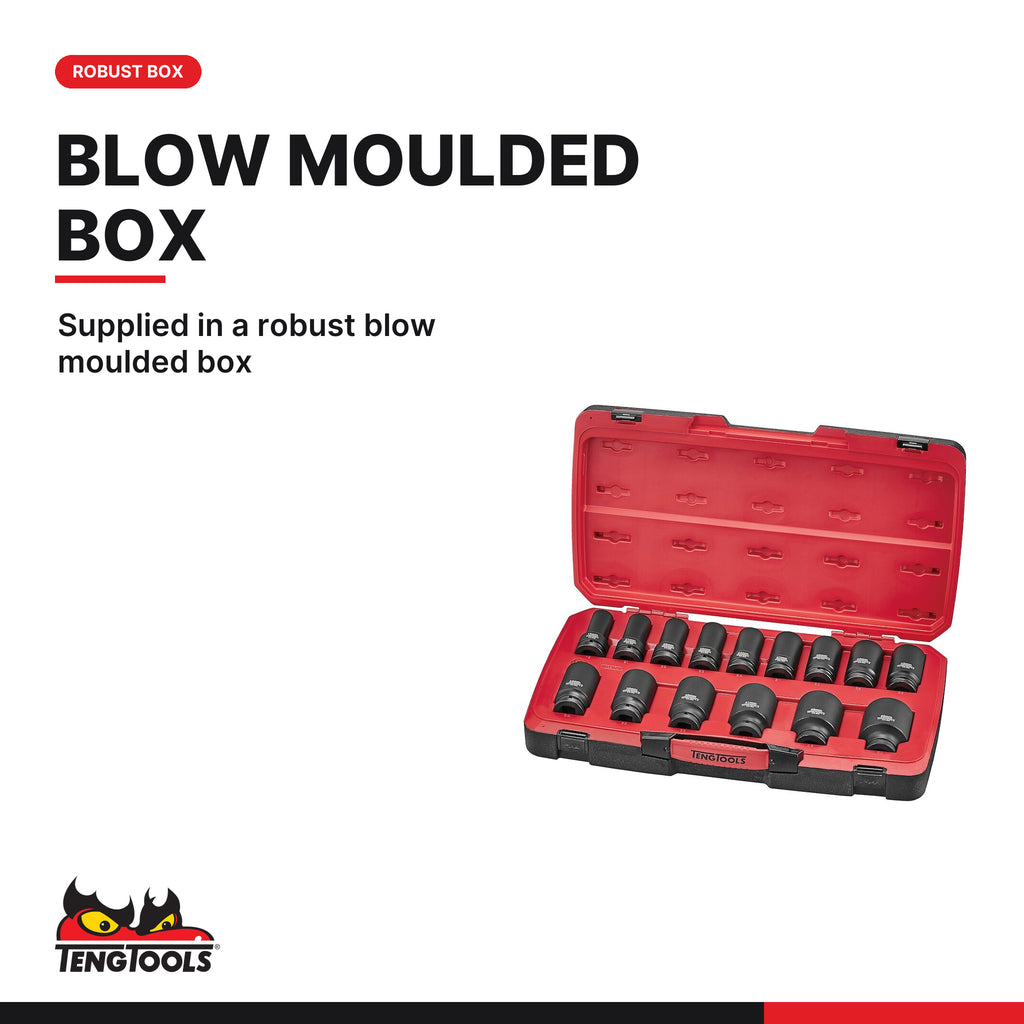 Teng Tools T9417L MECCA PRO 3/4" Deep Impact Socket Set DIN 17 Pieces, supplied in a robust blow moulded box