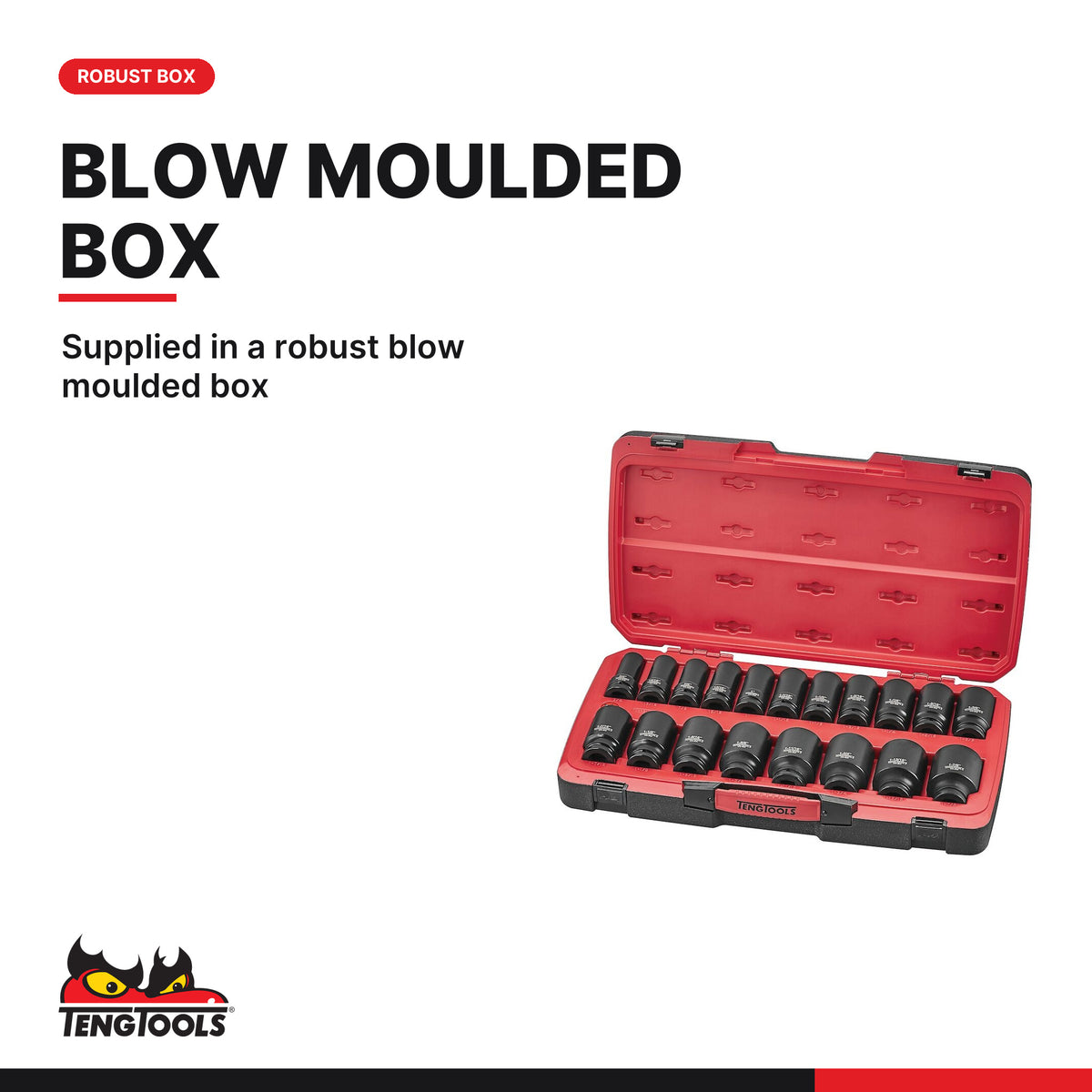 Teng Tools T9421LAF MECCA PRO 3/4" Deep Impact Socket Set DIN AF 21, supplied in a robust blow moulded box