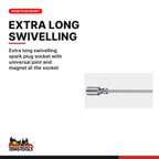 Teng Tools TBUSP14 3/8 Inch Drive T-Bar Spark Plug Socket 14-21 mm, extra long swivelling spark plug socket with universal