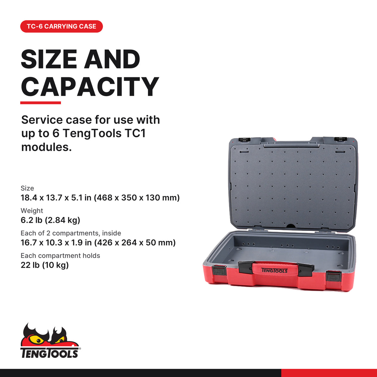Teng Tools TC-6T MECCA PRO TC-6 Portable Tool Box Carrying Case, service case for use with up to 6 TengTools TC1 modules.