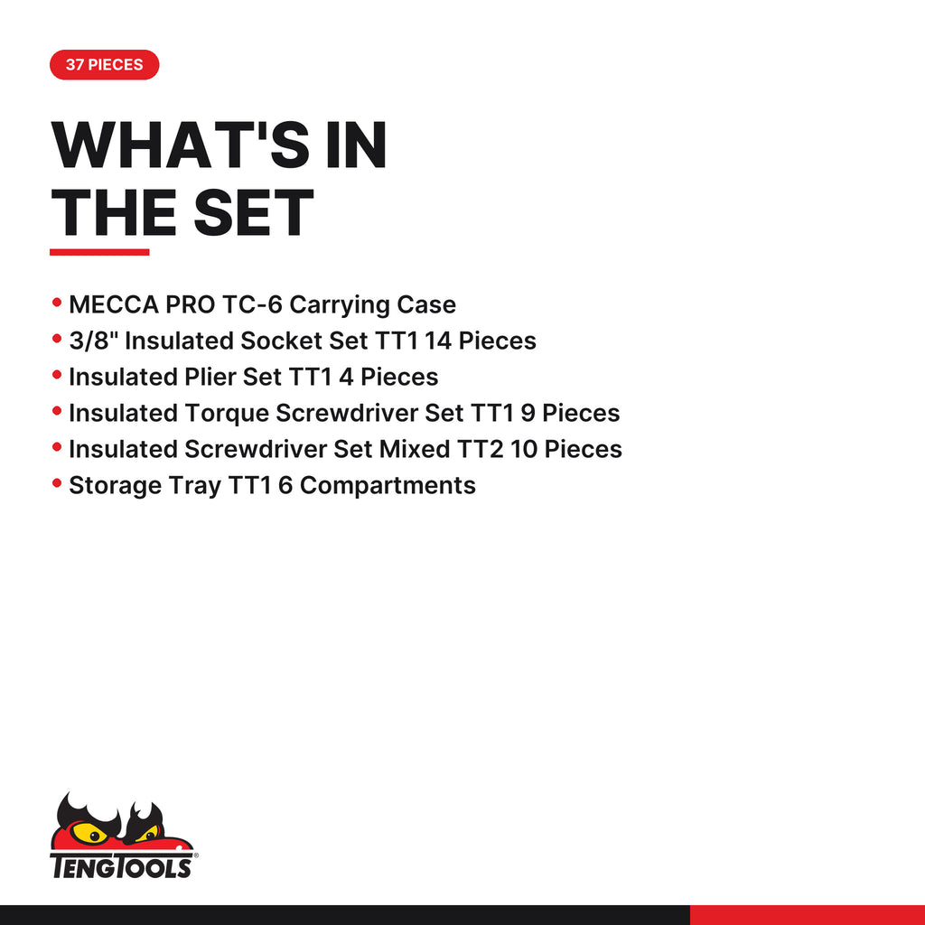 Teng Tools TC-6T02 MECCA PRO TC-6T TT Mechanics Tool Kit 37 Pieces, what's in the set