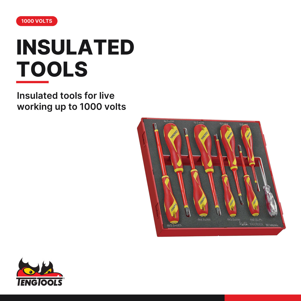 Teng Tools TC-6TE02 MECCA PRO TC-6T FOAM Electrician Tool Kit 29 Pieces, insulated tools for live working up to 1000 volts