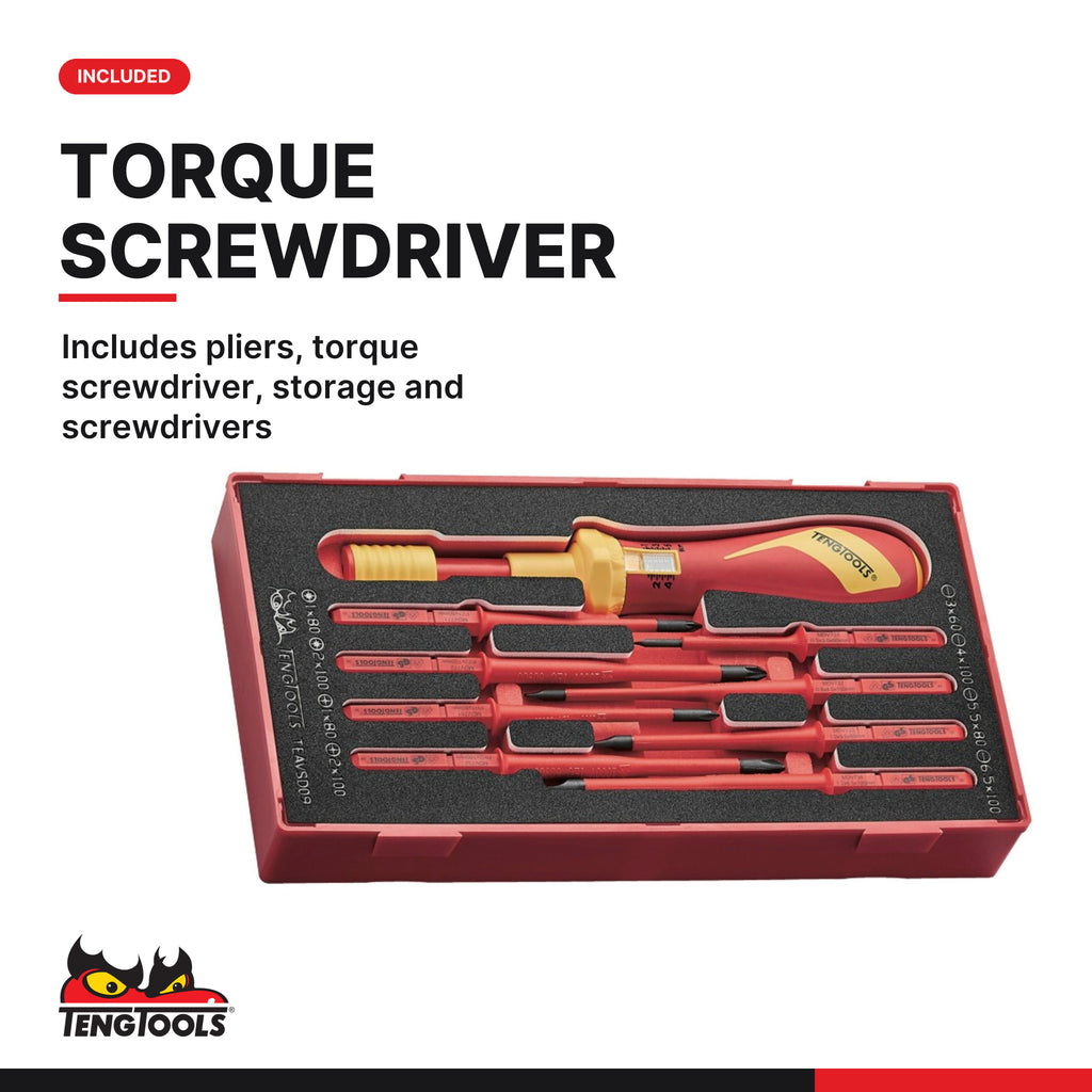 Teng Tools TC-6TE02 MECCA PRO TC-6T FOAM Electrician Tool Kit 29 Pieces, includes pliers, torque screwdriver, storage and