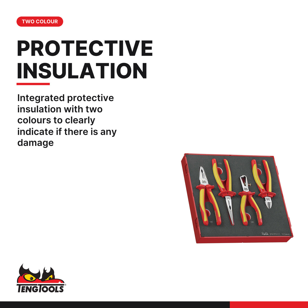 Teng Tools TC-6TE02 MECCA PRO TC-6T FOAM Electrician Tool Kit 29 Pieces, integrated protective insulation with two colours