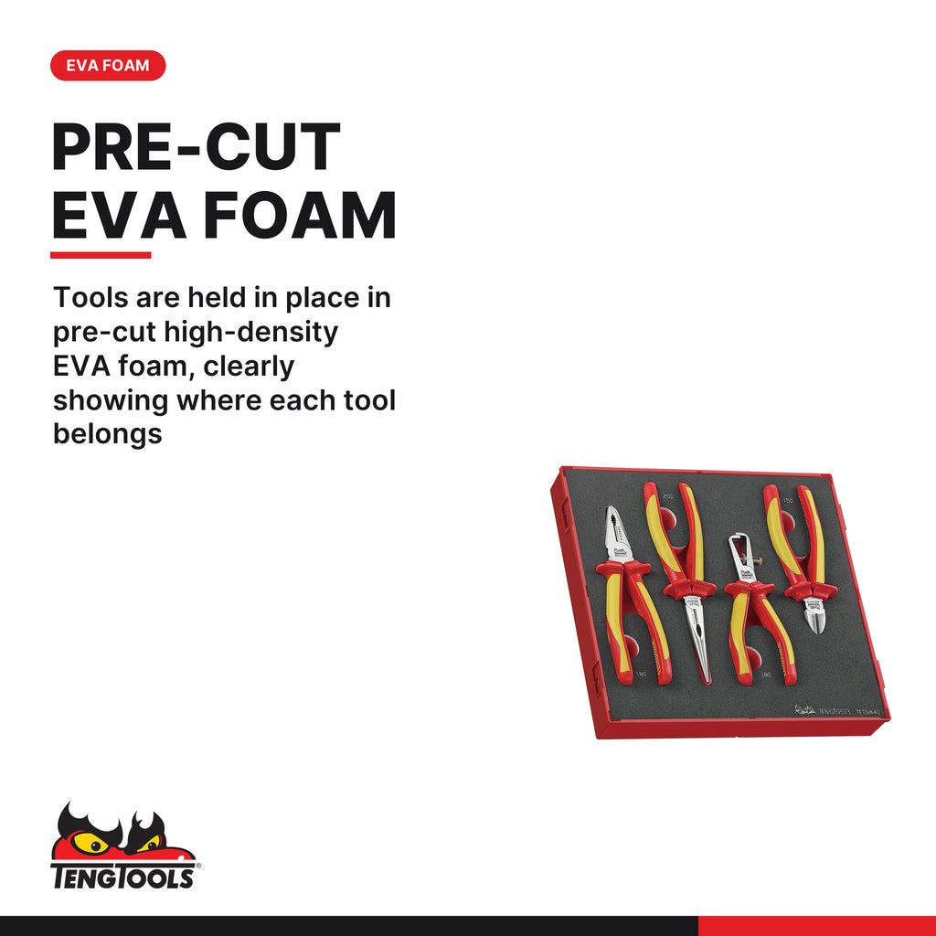 Teng Tools TC-6TE04 MECCA PRO TC-6 FOAM Electrician Tool Kit 36 Pieces, tools are held in place in pre-cut high-density EVA