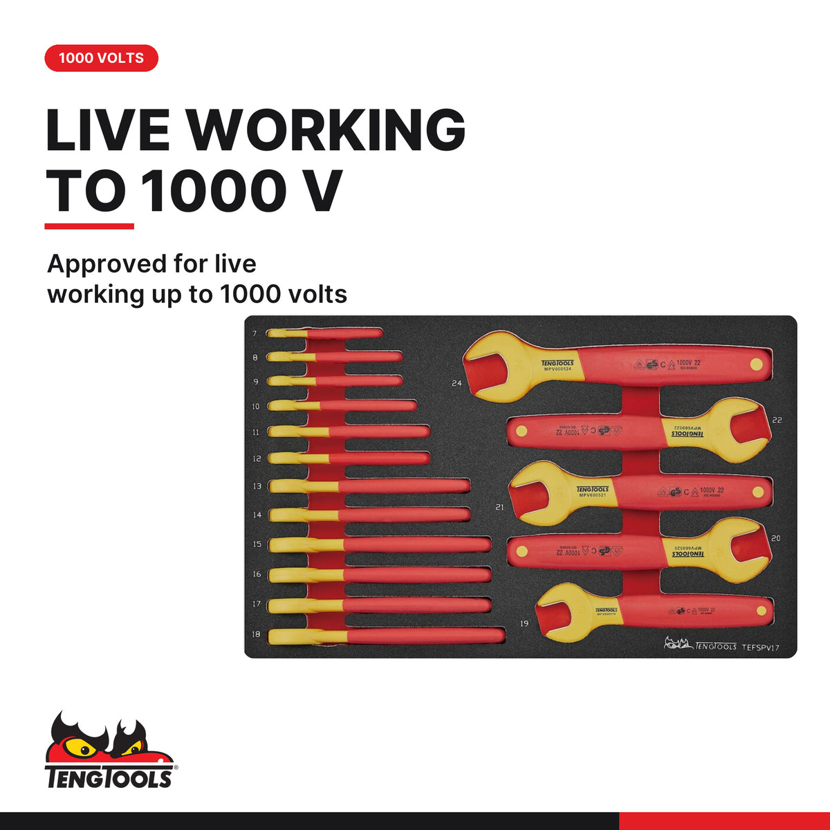 Teng Tools TC-6TE05 MECCA PRO TC-6 FOAM Electrician Tool Kit 29 Pieces, approved for live working up to 1000 volts