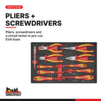 Teng Tools TC-6TE05 MECCA PRO TC-6 FOAM Electrician Tool Kit 29 Pieces, pliers, screwdrivers and a circuit tester in pre-cut