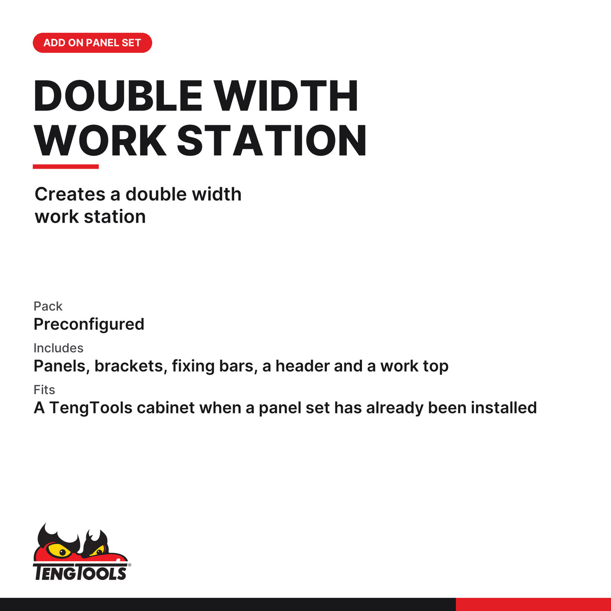 Teng Tools TC-S02 Add On Panel Set for 26 Cabinet, creates a double width work station