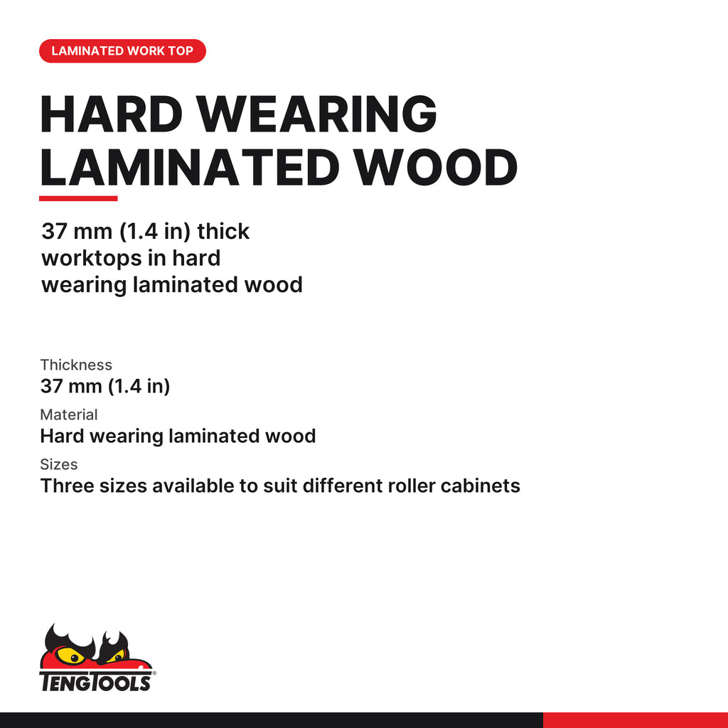 Teng Tools TC-TB01 Work Top for 53 Cabinet, 37 mm (1.4 in) thick worktops in hard wearing laminated wood