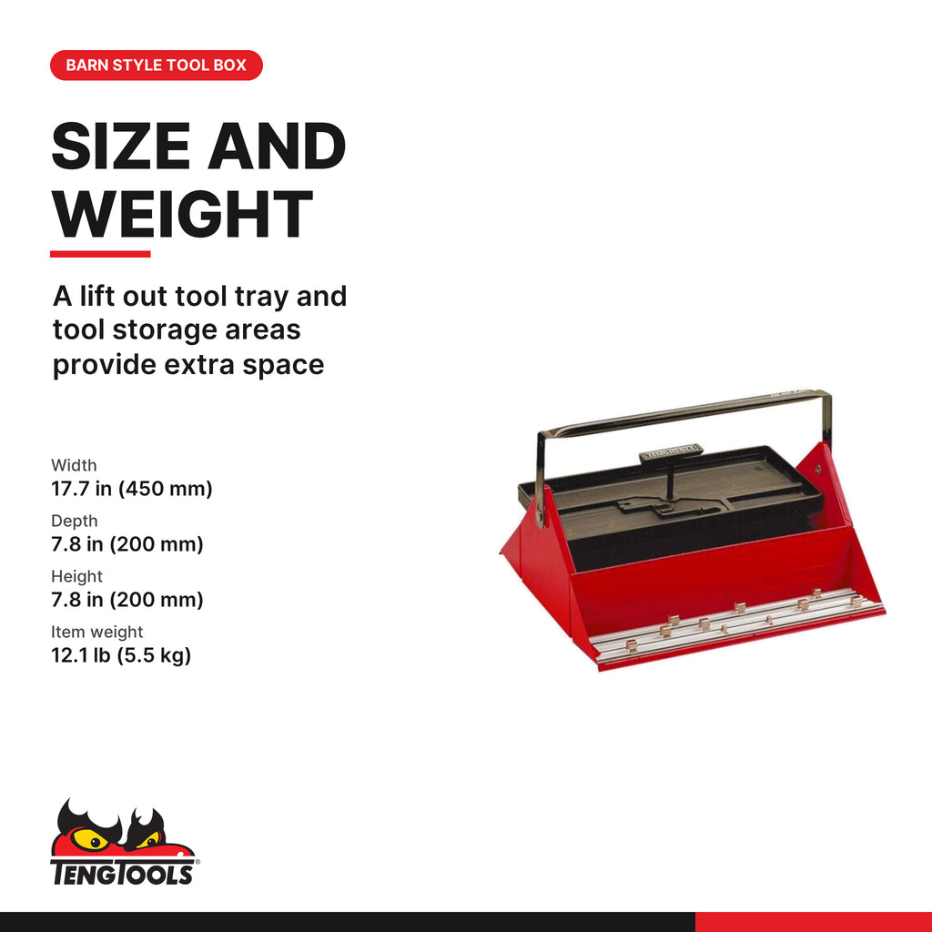 Teng Tools TC450 17.7 Inch Steel Cantilever Barn Style Empty Portable, A lift out tool tray and tool storage areas provide