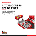 Teng Tools TC803NBK 26 Inch PRO Middle Box, each full width drawer is suitable for holding 4 TengTools TC1 modules