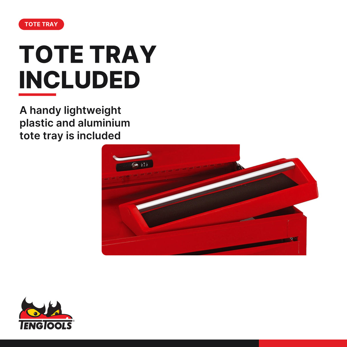 Teng Tools TC805NFX 26 Inch PRO Red Top Box, A handy lightweight plastic and aluminium tote tray is included