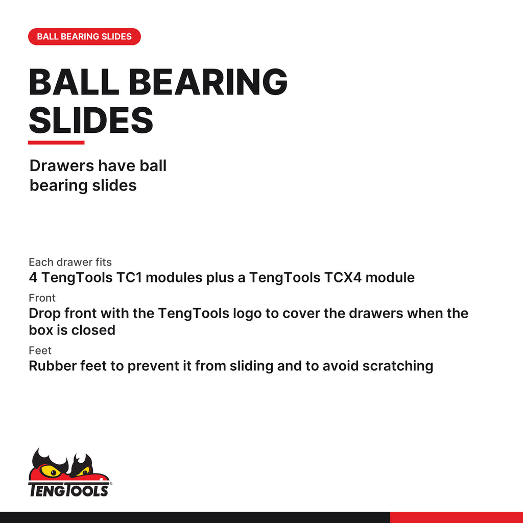 Teng Tools TC805SV 5 Drawer Professional Steel Lockable Red SV Series, drawers have ball bearing slides