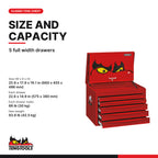 Teng Tools TC805SV 5 Drawer Professional Steel Lockable Red SV Series, 5 full width drawers
