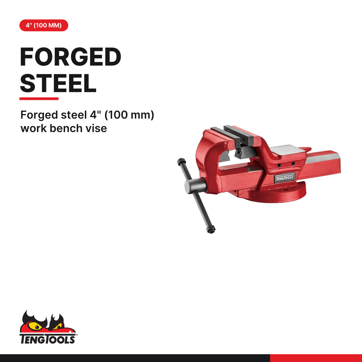Teng Tools TCAV4 4 Inch Heavy Duty Forged Steel Workbench Vise, forged steel 4" (100 mm) work bench vise