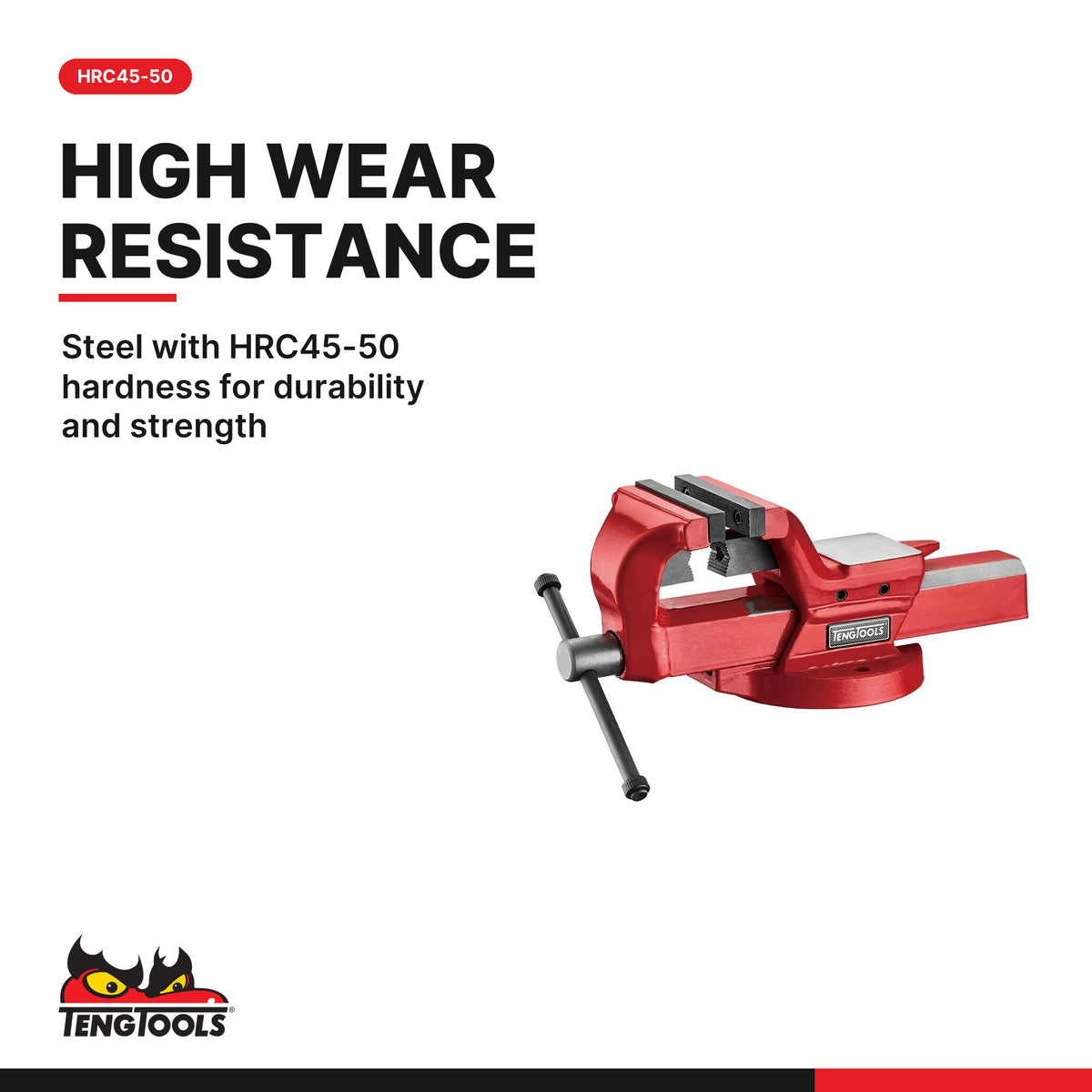 Teng Tools TCAV4 4 Inch Heavy Duty Forged Steel Workbench Vise, steel with HRC45-50 hardness for durability and strength