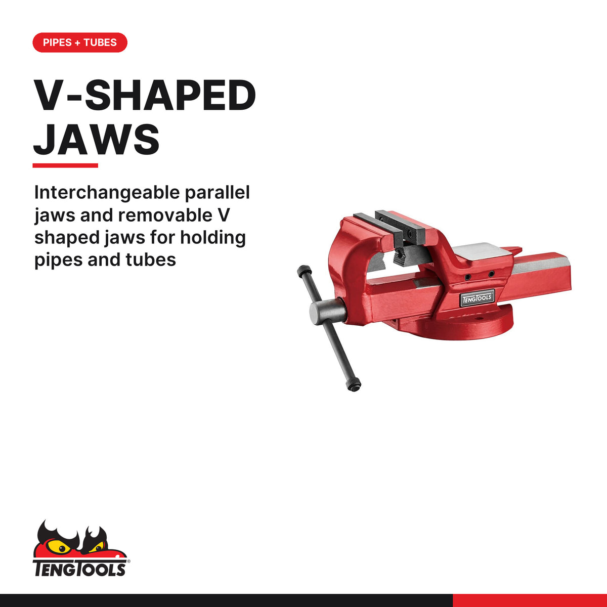 Teng Tools TCAV4 4 Inch Heavy Duty Forged Steel Workbench Vise, interchangeable parallel jaws and removable V shaped jaws