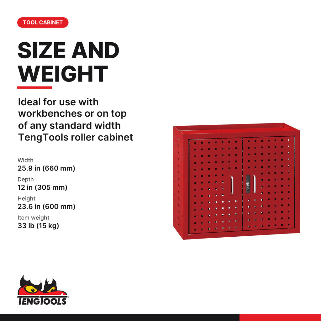 Teng Tools TCB80 Wall-Mount Tool Storage Cabinet With Two Perforated, ideal for use with workbenches or on top of any