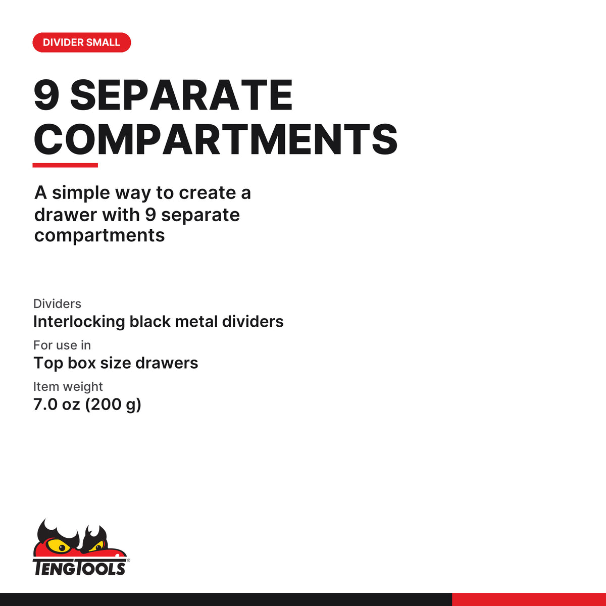 Teng Tools TCDIVS Divider Small, A simple way to create a drawer with 9 separate compartments